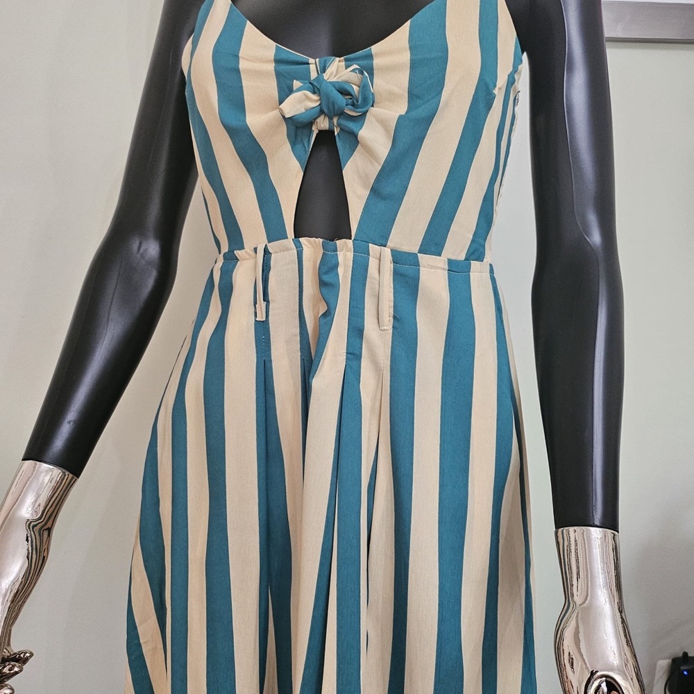 Striped Teal and Cream Dress
